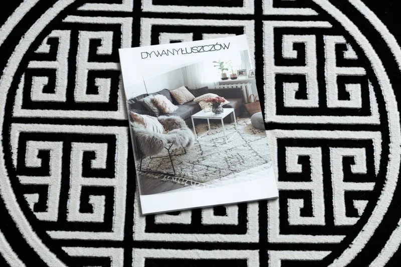 Dywan GLOSS koło nowoczesny 6776 85 stylowy, ramka, grecki klucz czarny / kość słoniowa