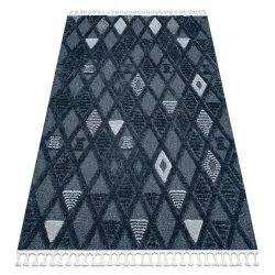 Tappeto SEVILLA Y499B traliccio, diamanti blu Frange berbero marocchino shaggy