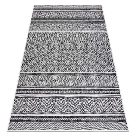 Tappeto SISAL SION ZIGZAG, Diamanti Boho 22168 tessuto piatto nero / ecru