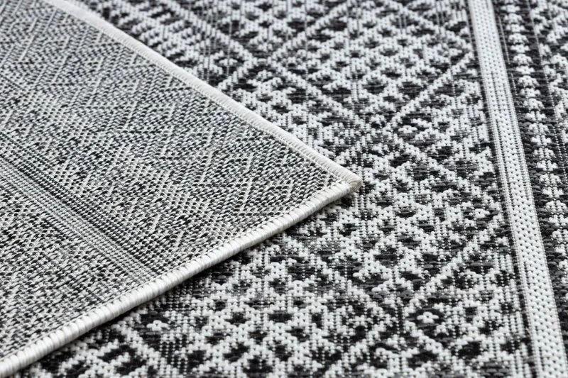 Tappeto SISAL SION ZIGZAG, Diamanti Boho 22168 tessuto piatto nero / ecru