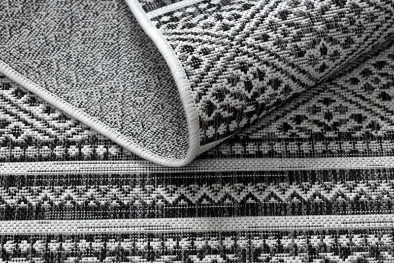 Tappeto SISAL SION ZIGZAG, Diamanti Boho 22168 tessuto piatto nero / ecru