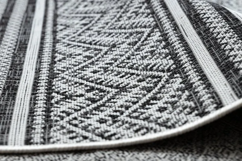 Tappeto SISAL SION ZIGZAG, Diamanti Boho 22168 tessuto piatto nero / ecru