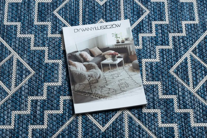 Tappeto SISAL SION Geometrico, Diamanti 21778 tessuto piatto blu scuro / ecru