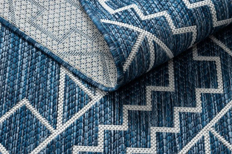 Tappeto SISAL SION Geometrico, Diamanti 21778 tessuto piatto blu scuro / ecru