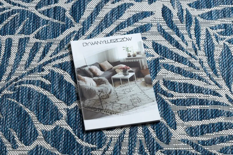 Tappeto SISAL SION Le foglie 22151 tessuto piatto ecru / blu scuro