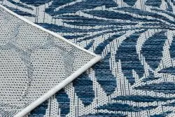 Tappeto SISAL SION Le foglie 22151 tessuto piatto ecru / blu scuro