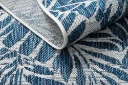 Tappeto SISAL SION Le foglie 22151 tessuto piatto ecru / blu scuro
