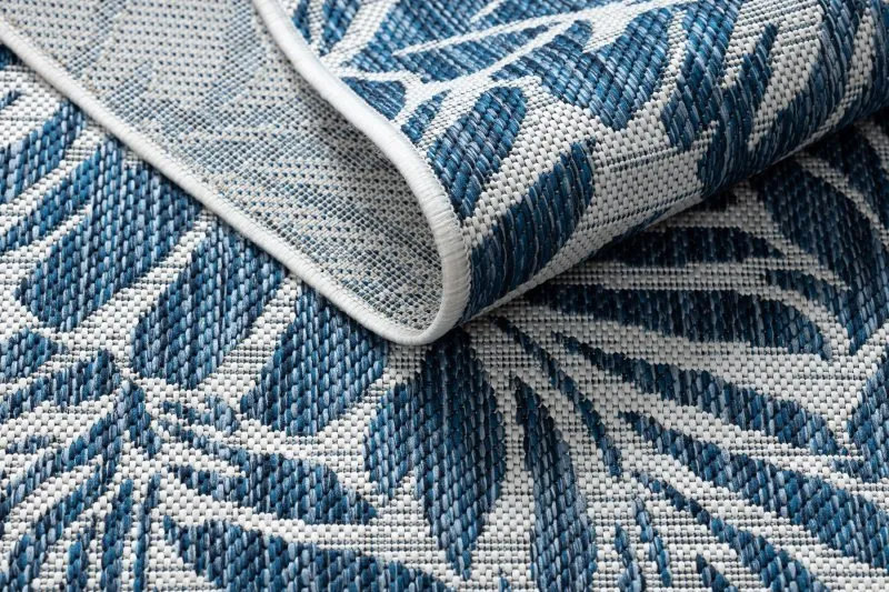 Tappeto SISAL SION Le foglie 22151 tessuto piatto ecru / blu scuro