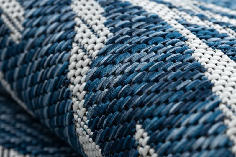 Tappeto SISAL SION Le foglie 22151 tessuto piatto ecru / blu scuro