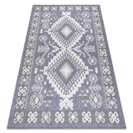 Tappeto SISAL SION azteco 3007 tessuto piatto blu / rosa / ecru