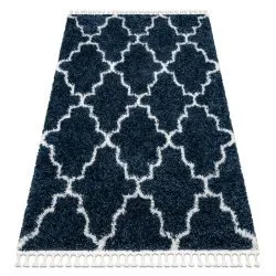 Tappeto UNION 3488 Marocco trifoglio Trellis blu / crema Frange berbero marocchino shaggy