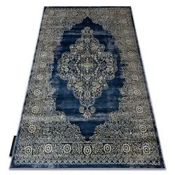 Tappeto DE LUXE moderno 474 Ornamento - Structural blu scuro / oro