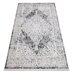 Tappeto moderno REBEC frange 51122A - due livelli di pile crema / blu scuro