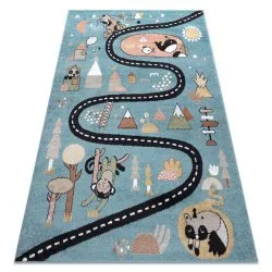 Tappeto FUN Route per bambini, strada, animali blu
