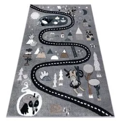 Tappeto FUN Route per bambini, strada, animali grigio