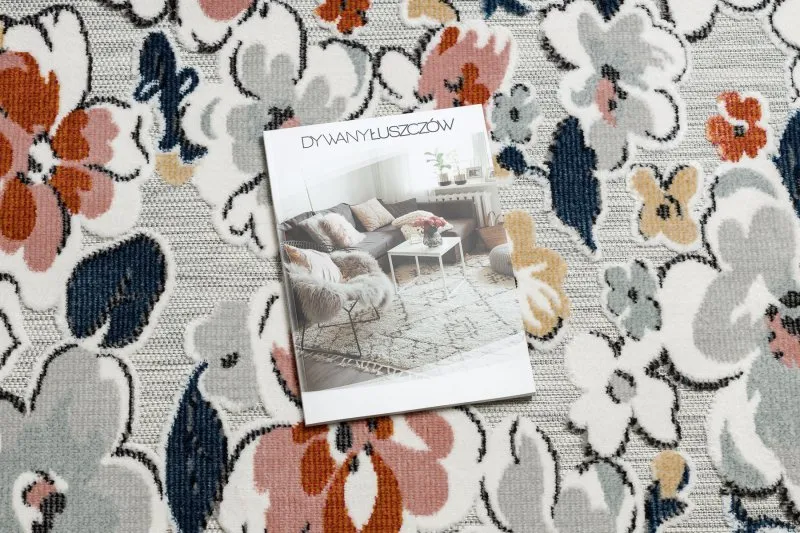 Dywan Strukturalny BOTANIC 65239 Kwiaty płasko tkany, na balkon, taras - szary