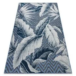 Tappeto strutturale BOTANIC 65242 Piume, zigzag, tessuto piatto sul balcone, terrazzo - blu scuro