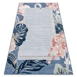 Tappeto strutturale BOTANIC 65240 Fenicottero, foglie piatto sul balcone, terrazzo - blu scuro