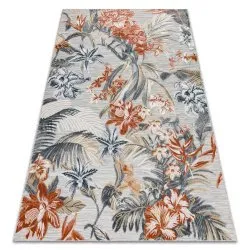 Tappeto strutturale BOTANIC 65262 fiori, tessuto piatto sul balcone, terrazzo - grigio