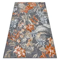 Tappeto strutturale BOTANIC 65262 fiori, tessuto piatto sul balcone, terrazzo - nero