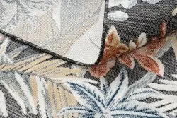 Dywan Strukturalny BOTANIC 65262 Kwiaty, liście płasko tkany, na balkon, taras - czarny