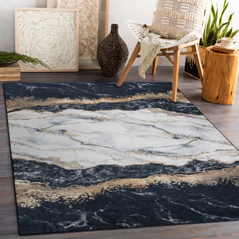 Tappeto lavabile ANDRE 1124 Marmo antiscivolo - nero