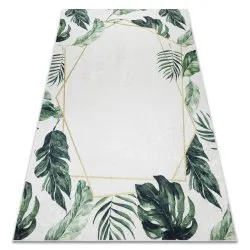 Tappeto lavabile ANDRE 1168 Foglie Monstera, geometrico antiscivolo - bianca / verde