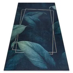 Tappeto lavabile ANDRE 1170 Foglie, geometrico antiscivolo - blu