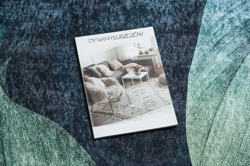 Tappeto lavabile ANDRE 1170 Foglie, geometrico antiscivolo - blu