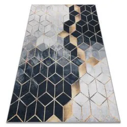 Tappeto lavabile ANDRE 1171 Cubo, geometrico antiscivolo - nero / oro