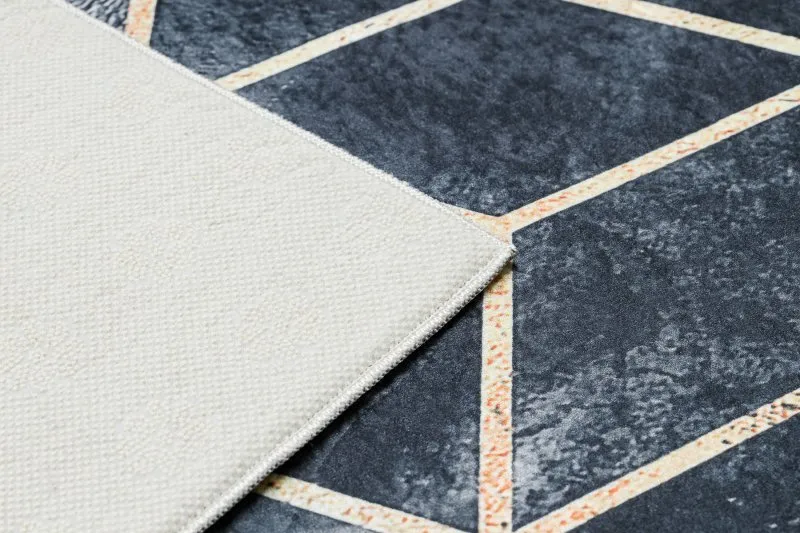 Tappeto lavabile ANDRE 1171 Cubo, geometrico antiscivolo - nero / oro