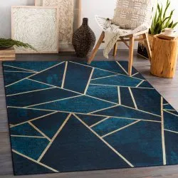 Tappeto lavabile ANDRE 1173 mosaico, geometrico antiscivolo - turchese / oro
