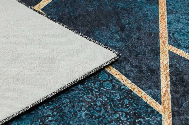 Tappeto lavabile ANDRE 1173 mosaico, geometrico antiscivolo - turchese / oro