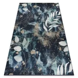 Tappeto lavabile ANDRE 1336 Foglie antiscivolo - nero / turchese