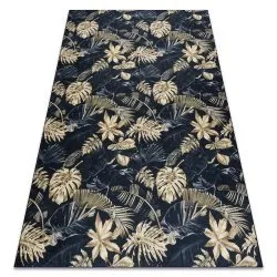 Tappeto lavabile ANDRE 1311 Foglie Monstera antiscivolo - nero / oro