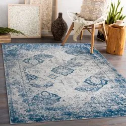 Tappeto lavabile ANDRE 1819C Rosone, vintage antiscivolo - beige / blu