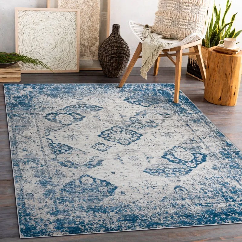 Tappeto lavabile ANDRE 1819C Rosone, vintage antiscivolo - beige / blu