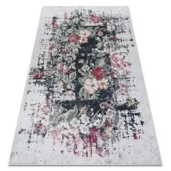 Tappeto lavabile ANDRE 1816D fiori vintage antiscivolo - bianca / rosso