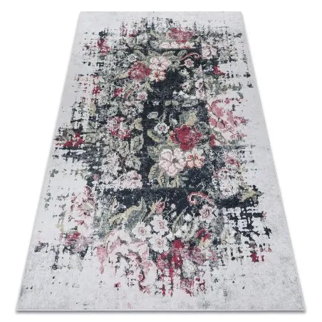 Tappeto lavabile ANDRE 1816D fiori vintage antiscivolo - bianca / rosso