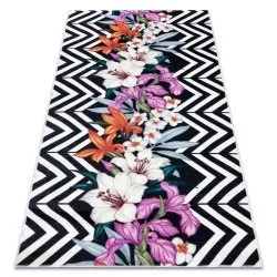 Tappeto lavabile ANDRE 2300 fiori, zigzag antiscivolo - nero / bianco