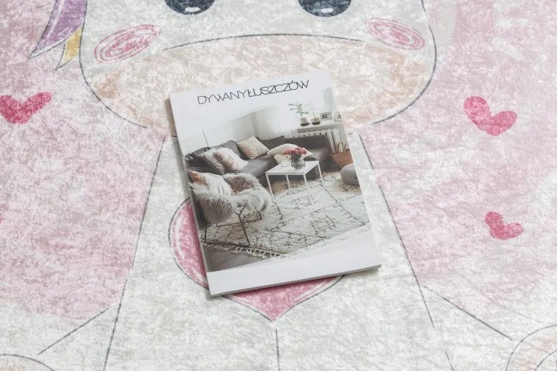 Dywan do prania BAMBINO 1128 Jednorożec, dla dzieci, antypoślizgowy - krem