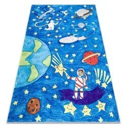 Tappeto lavabile BAMBINO 2265 Razzo spaziale per bambini antiscivolo - blu