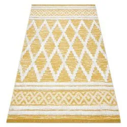 Tappeto ECO SISAL BOHO MOROC Diamants 22297 franges - due livelli di pile giallo / crema, tappeto in cotone riciclato