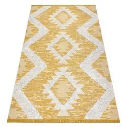 Tappeto ECO SISAL BOHO MOROC Quadri 22312 frange - due livelli di pile giallo / crema, tappeto in cotone riciclato