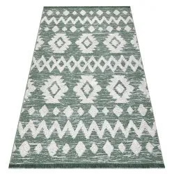 Tappeto ECO SISAL BOHO MOROC Etno Zigzag 22319 frange - due livelli di pile verde / crema, tappeto in cotone riciclato