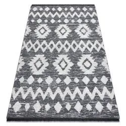 Tappeto ECO SISAL BOHO MOROC Etno Zigzag 22319 frange - due livelli di pile grigio / crema, tappeto in cotone riciclato