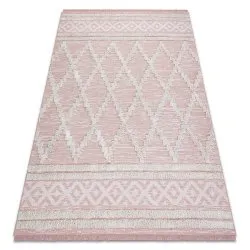 Tappeto ECO SISAL BOHO MOROC Diamants 22297 franges - due livelli di pile rosa / crema, tappeto in cotone riciclato