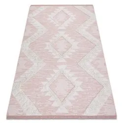 Tappeto ECO SISAL BOHO MOROC Quadri 22312 frange - due livelli di pile rosa / crema, tappeto in cotone riciclato