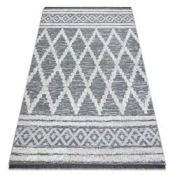 Tappeto ECO SISAL BOHO MOROC Diamants 22297 franges - due livelli di pile grigio / crema, tappeto in cotone riciclato