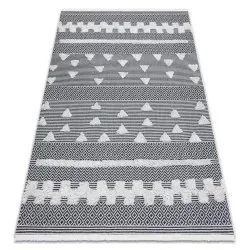 Tappeto ECO SISAL BOHO MOROC Geometrico 22321 franges - due livelli di pile crema / grigio, tappeto in cotone riciclato